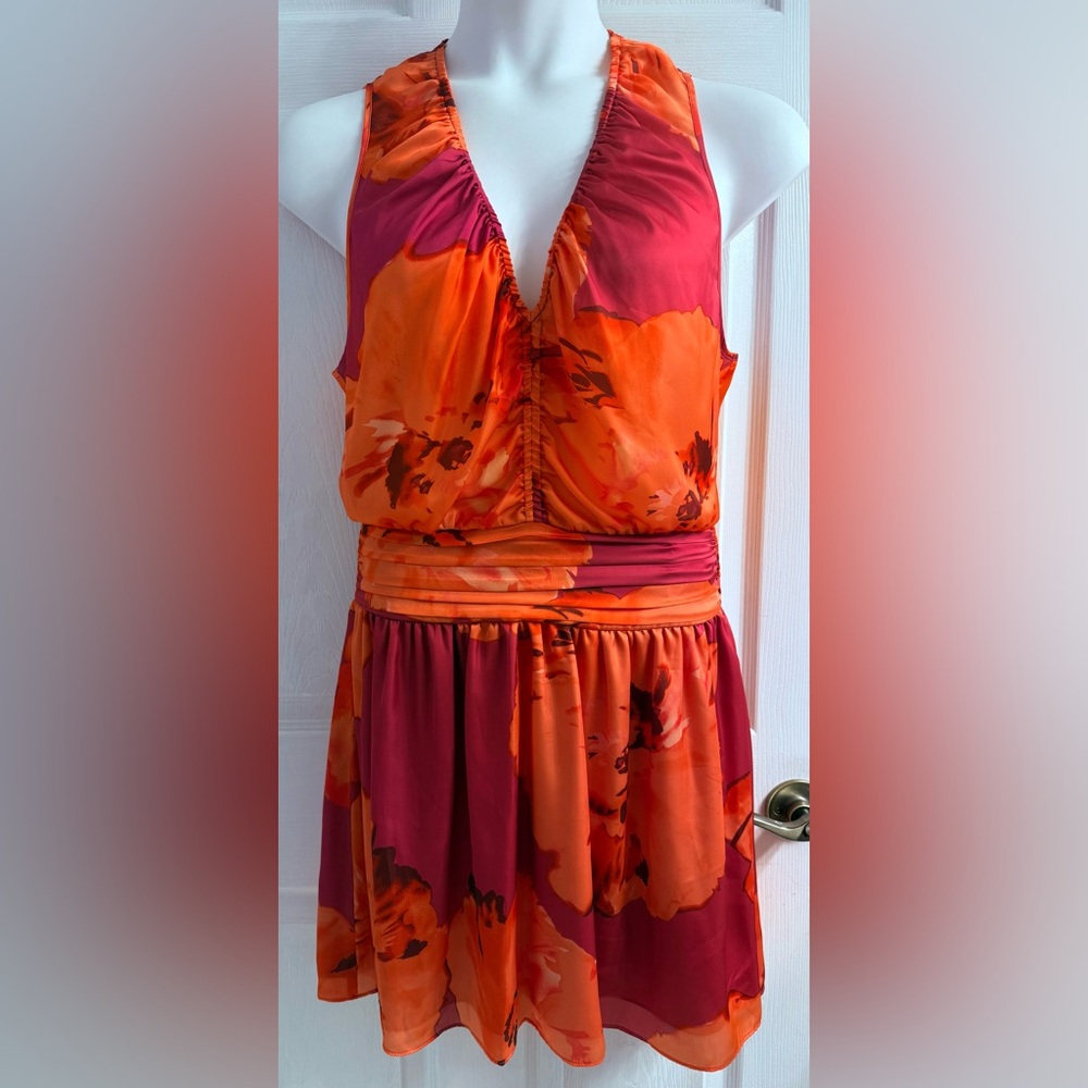 Ramy Brook Orange and Red Floral Mini Dress